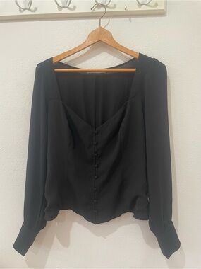 Abercrombie & Fitch Black Long-Sleeve Button Front Blouse